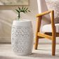Hearth and Haven Ruby Outdoor Barrel End Table with Lace-Cut Design in White, , large