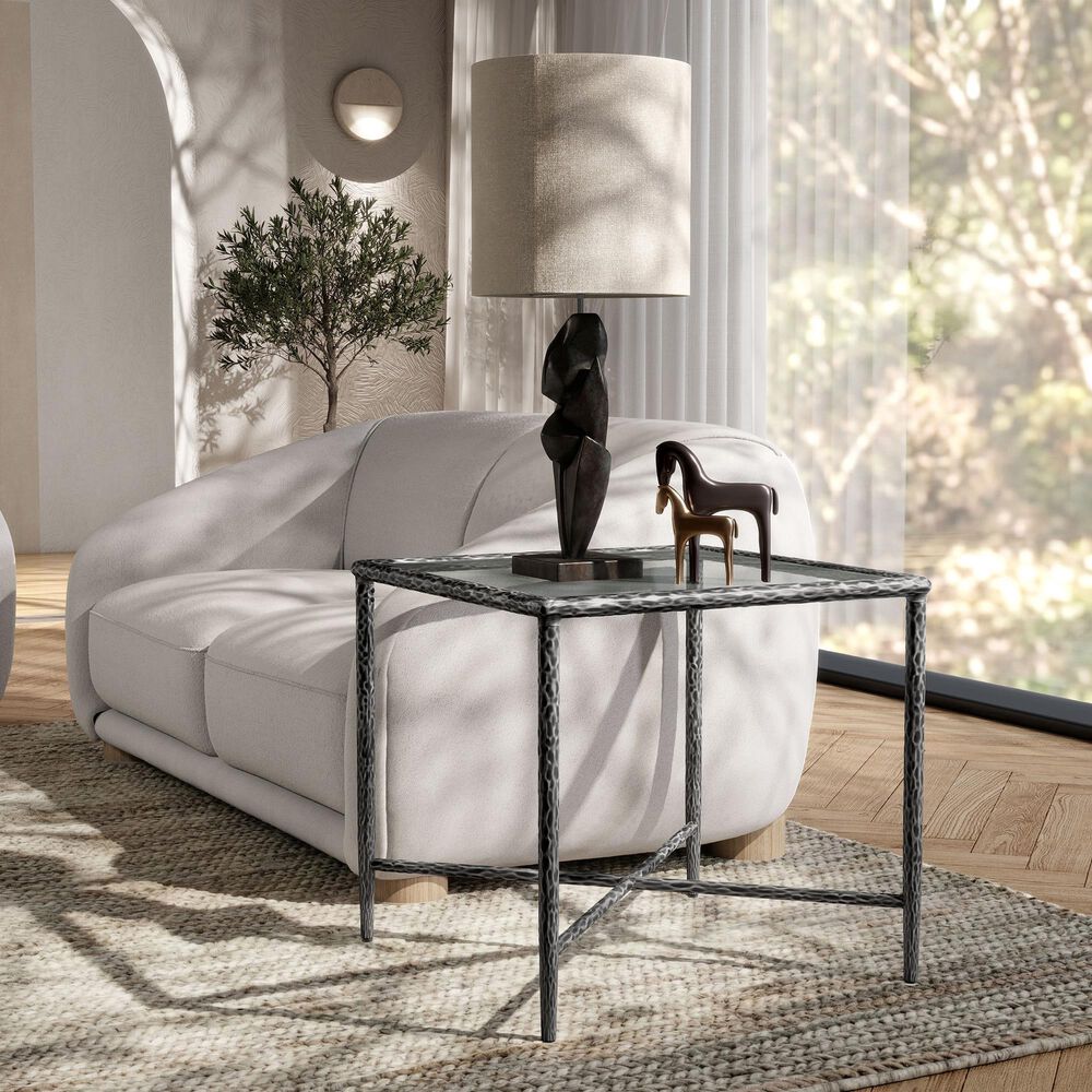 Furniture of America Lalia End Table with Tempered Glass Top and Bullnose Edge in Gun Metal, , large