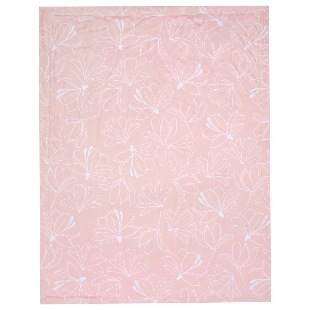 Lambs and Ivy Petals Floral Fleece Baby Blanket in Pink and White, , large