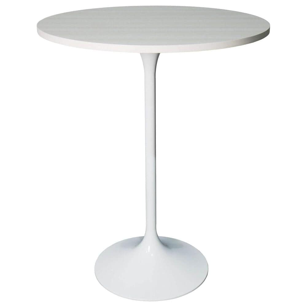Leisuremod LeisureMod Verve Collection Modern Bar Height Table White Base with 27 Round Light Natural Wood MDF Top, , large