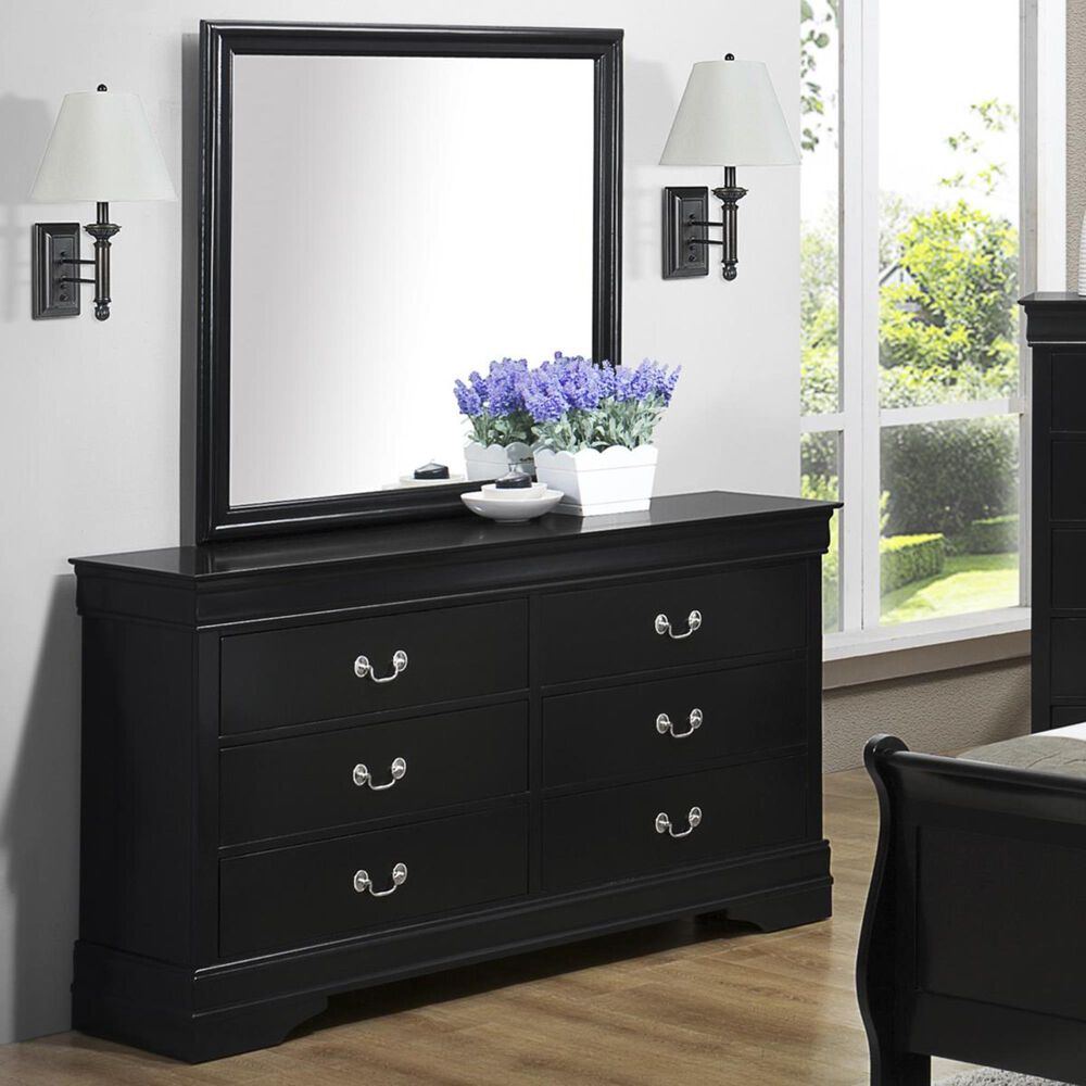 Claremont Louis Philip 6 Drawer Dresser and Mirror in Black Nebraska