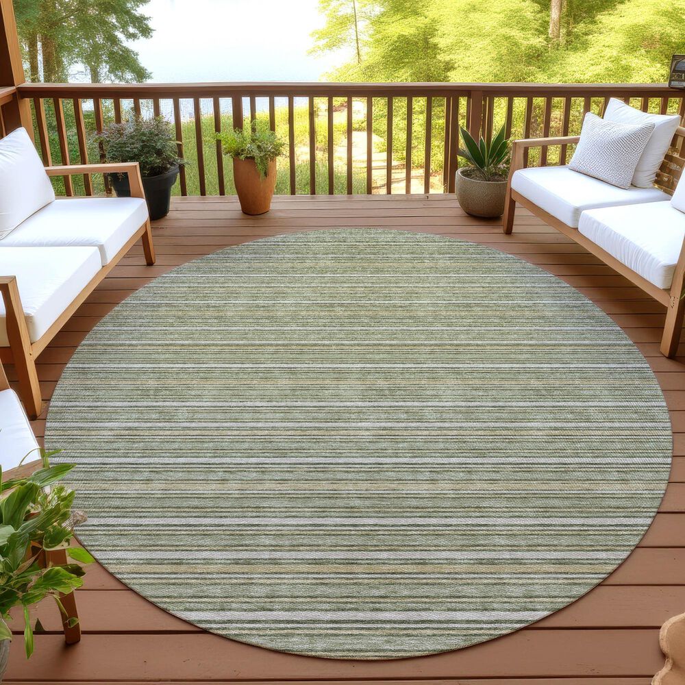 Dalyn Rug Company Soft Essentials Striped Olive 8' Round Indoor/Outdoor Area Rug, , large