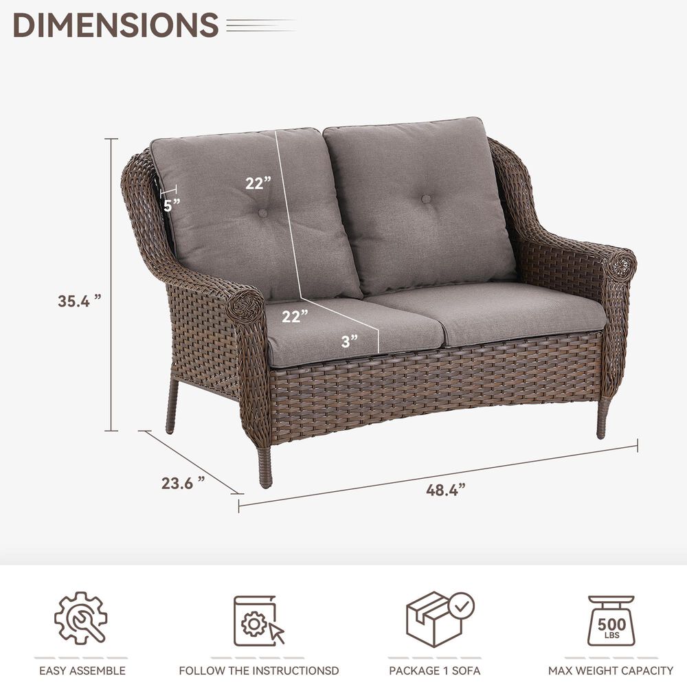 Sunwell Garden 2-Seater Patio Loveseat with Floral Armrests in Gray, , large