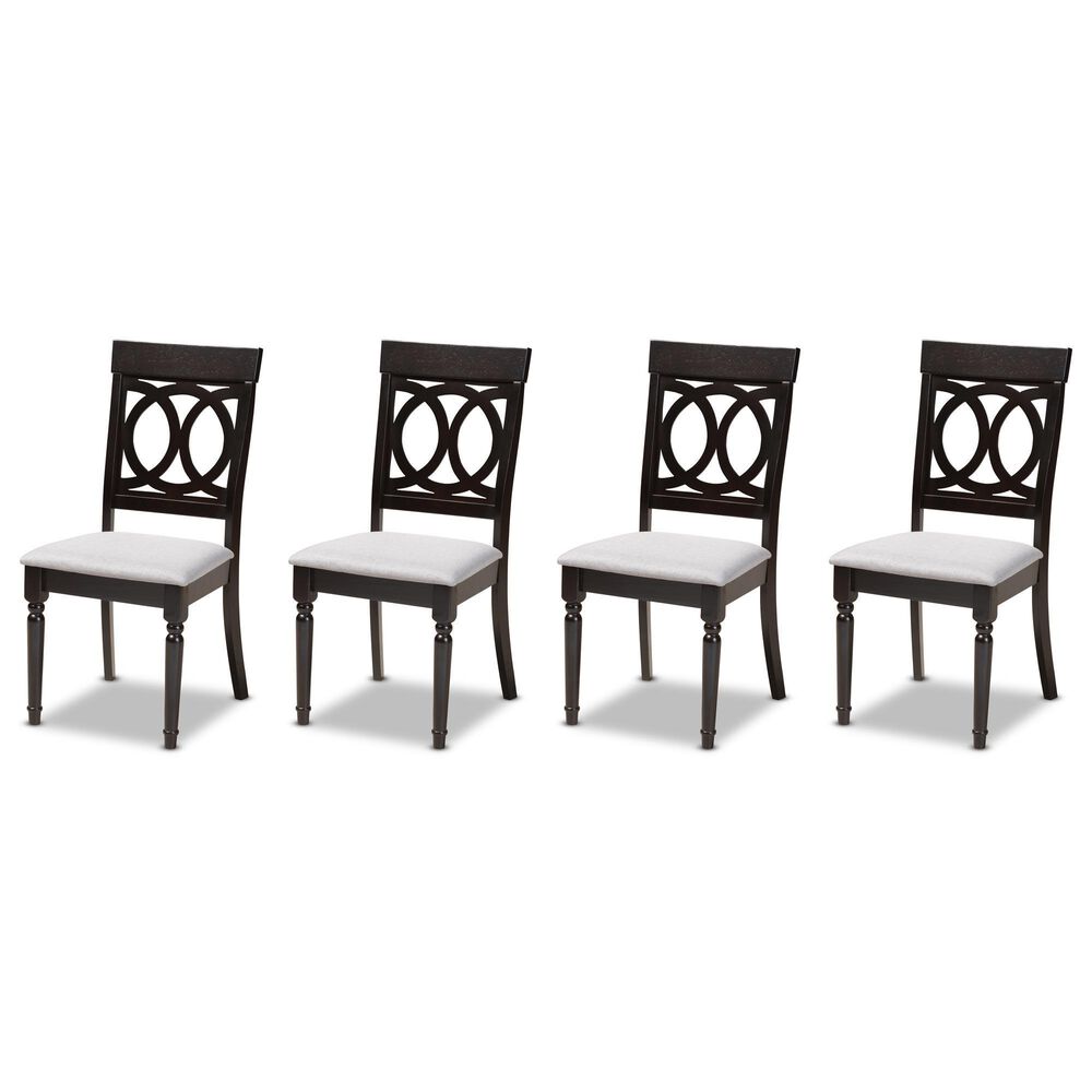 Baxton Studio Lucie Side Chair with Grey Cushion in Espresso Brown (Set of 4), , large