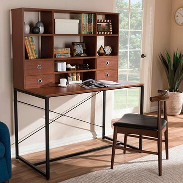 Baxton Studio Edwin 2-in-1 Bookcase Writing Desk in Brown and Black, , large
