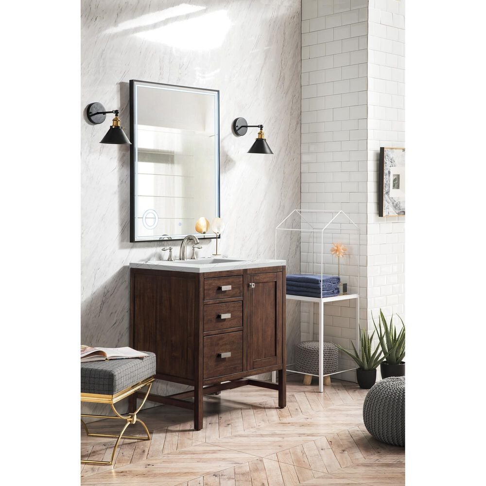 James Martin Vanities Addison 30&quot; Single Bathroom Vanity in Mid Century Acacia with 3 cm Ethereal Noctis Quartz Top and Rectangular Sink, , large