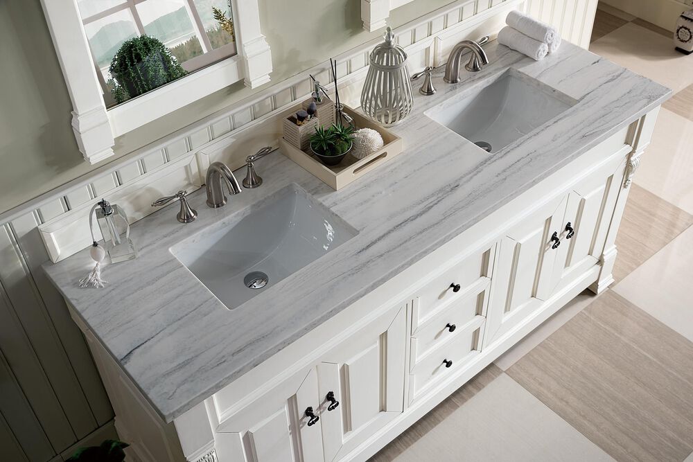 James Martin Vanities Brookfield 72&quot; Double Bathroom Vanity in Bright White with 3 cm Arctic Fall Solid Surface Top and Rectangle Sinks, , large