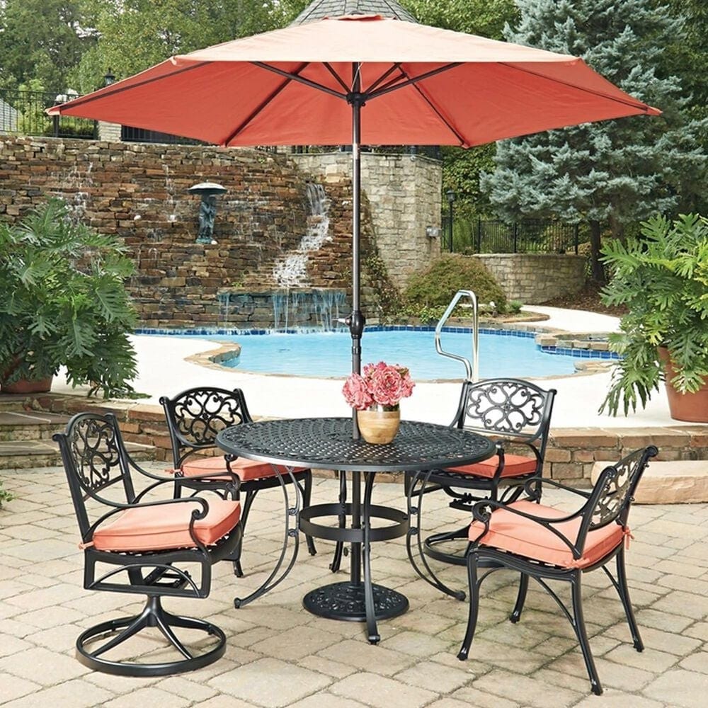 Homestyles Sanibel 7-Piece Patio Dining Set with Umbrella and Two Swivel Chairs in Black, , large