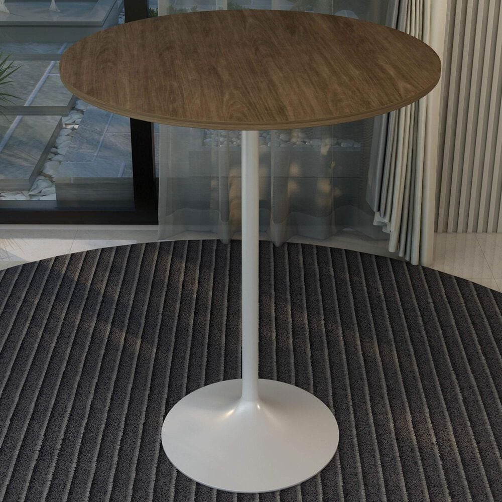 Leisuremod LeisureMod Verve Collection Modern Bar Height Table White Base with 36 Round Dark Walnut MDF Top, , large