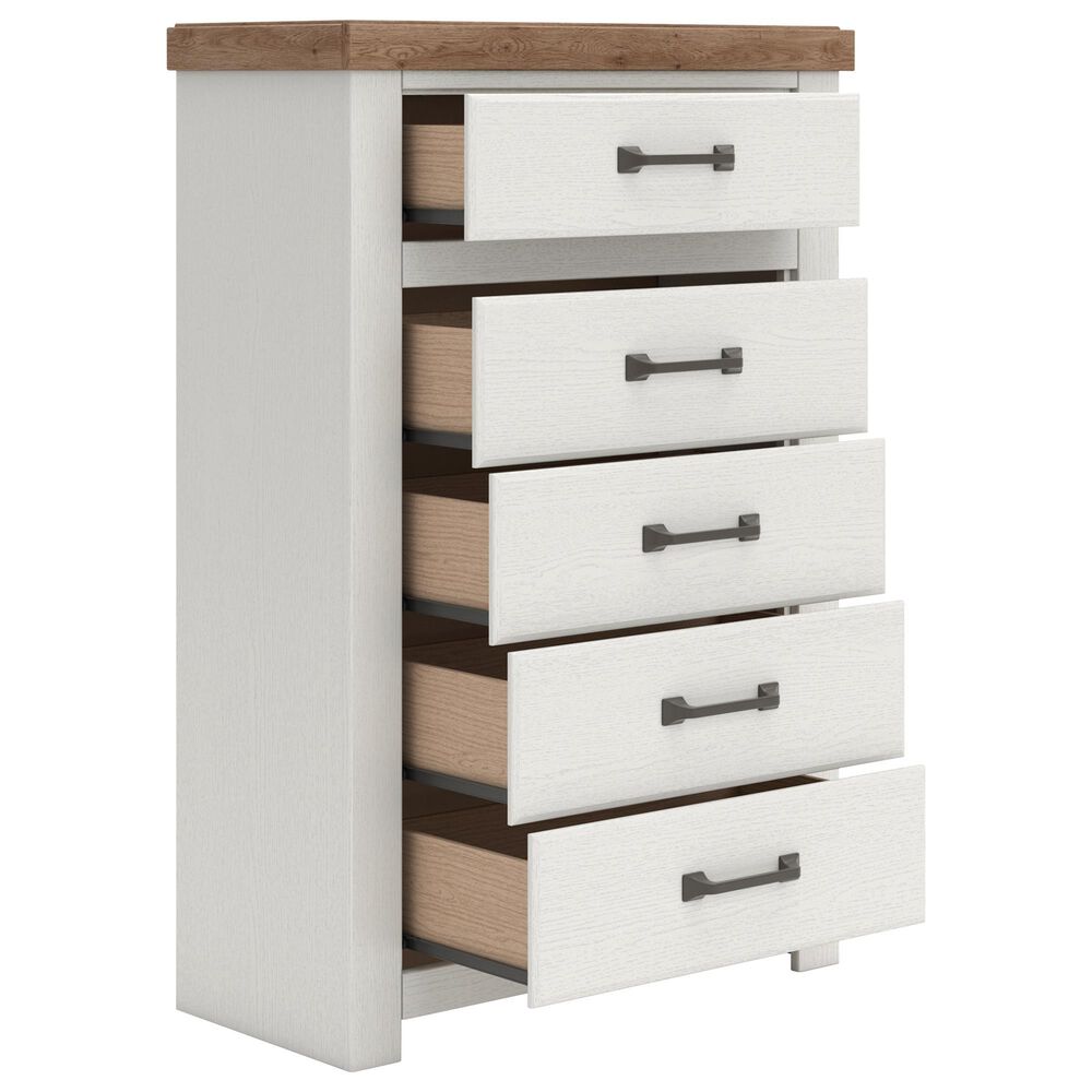 Ashley Savonport King Storage Bed with Dresser Chest and 2 Nightstands in White and Brown, , large