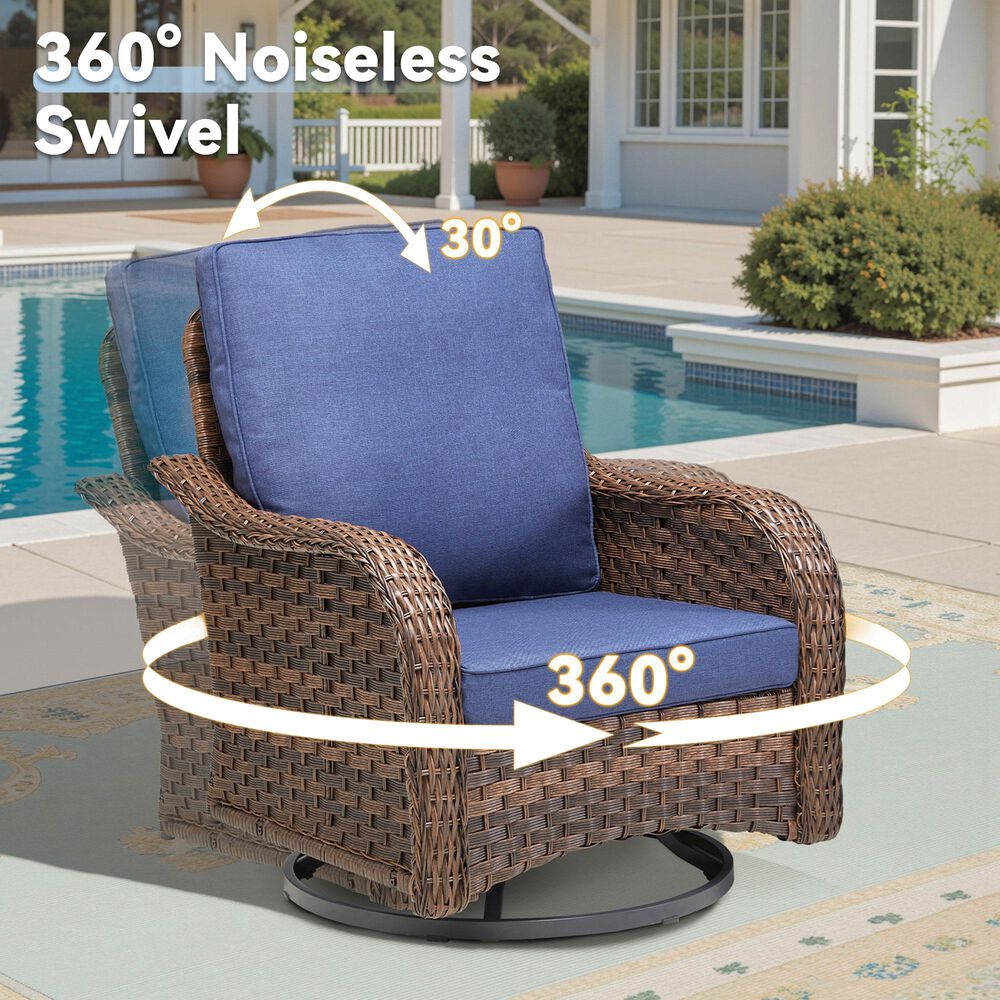 Hearth and Haven Outdoor High-Back Swivel Rocker Glider in Blue (Set of 2), , large