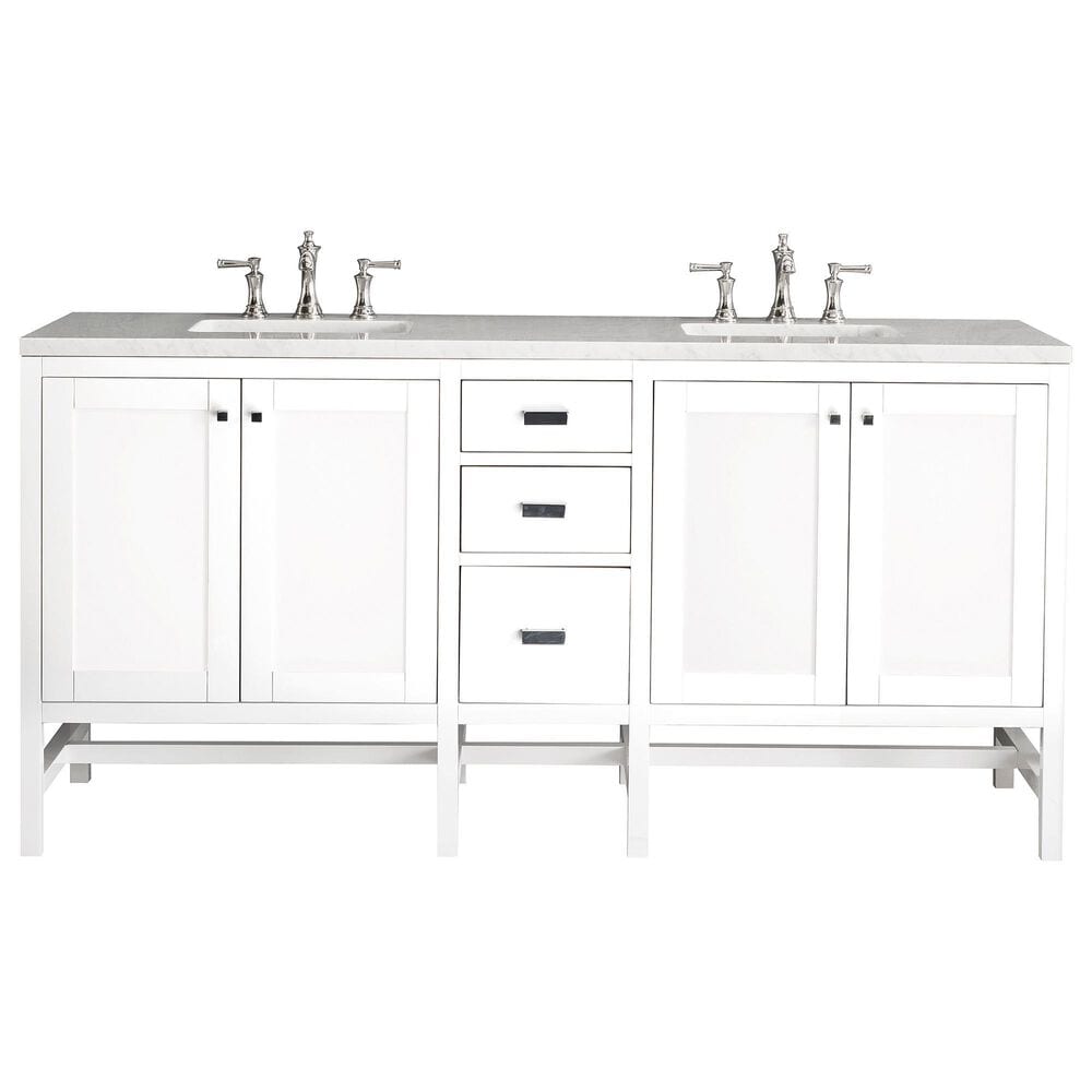 James Martin Vanities Addison 72" Double Bathroom Vanity in Glossy White with 3 cm Arctic Fall Solid Surface Top and Rectangular Sinks, , large