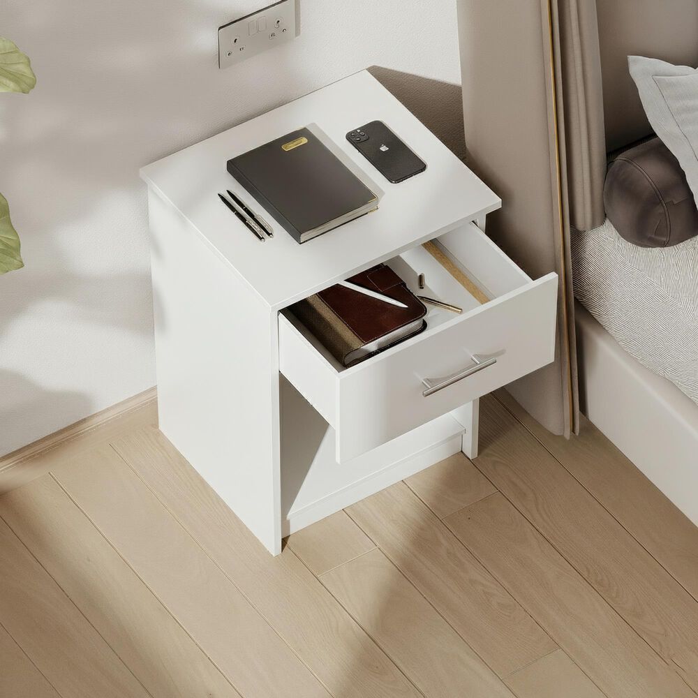 HOMLUX 1-Drawer Modern Nightstand with Bar Handle in Solid White (Set of 2), , large