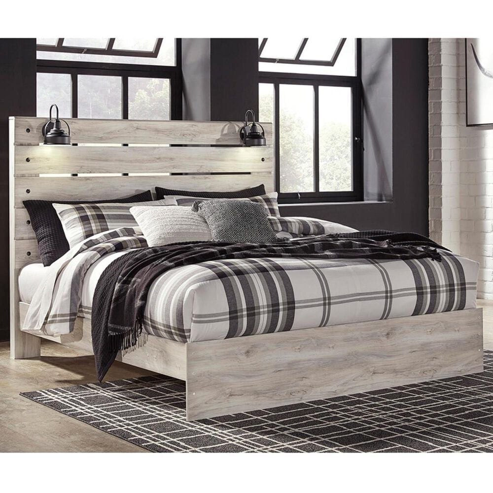 Ashley Cambeck King Panel Bed in Whitewash with Lighting, , large