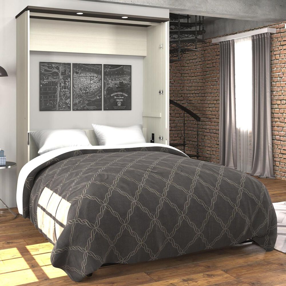 Bestar Lumina Queen Wall Bed in White Chocolate & Dark Chocolate, , large