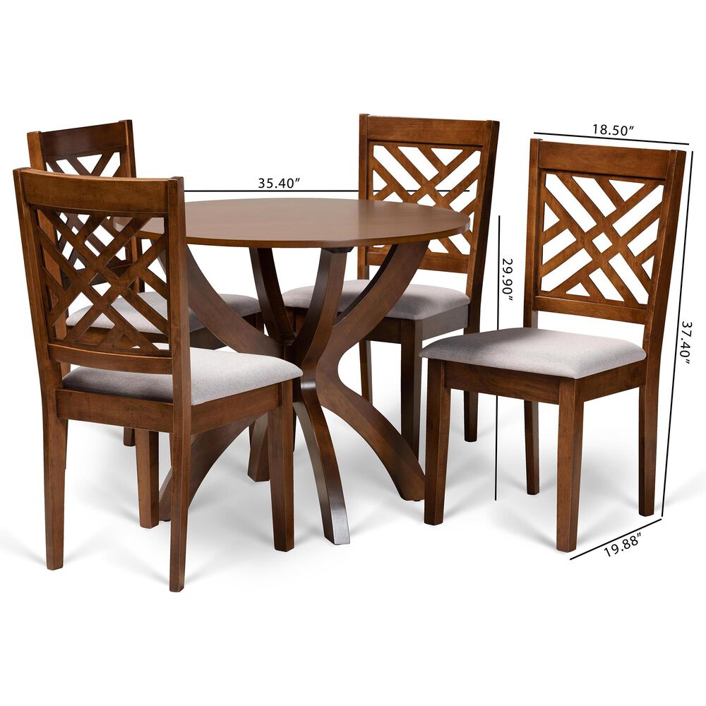 Baxton Studio Edona 5-Piece Dining Set in Grey/Walnut Brown, , large