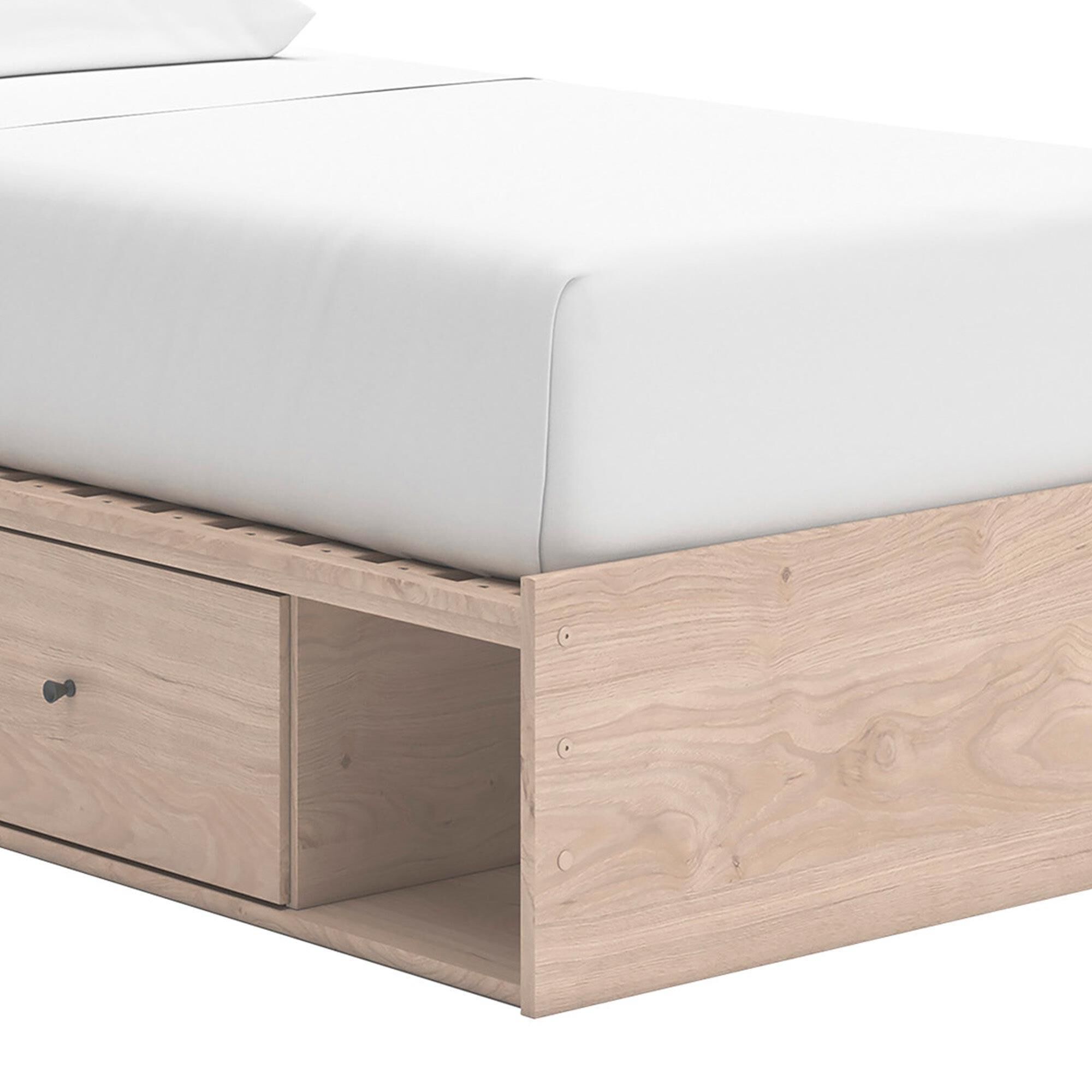 Ashley Arloster Twin Upholstered Panel Bed with Storage in Tan/White