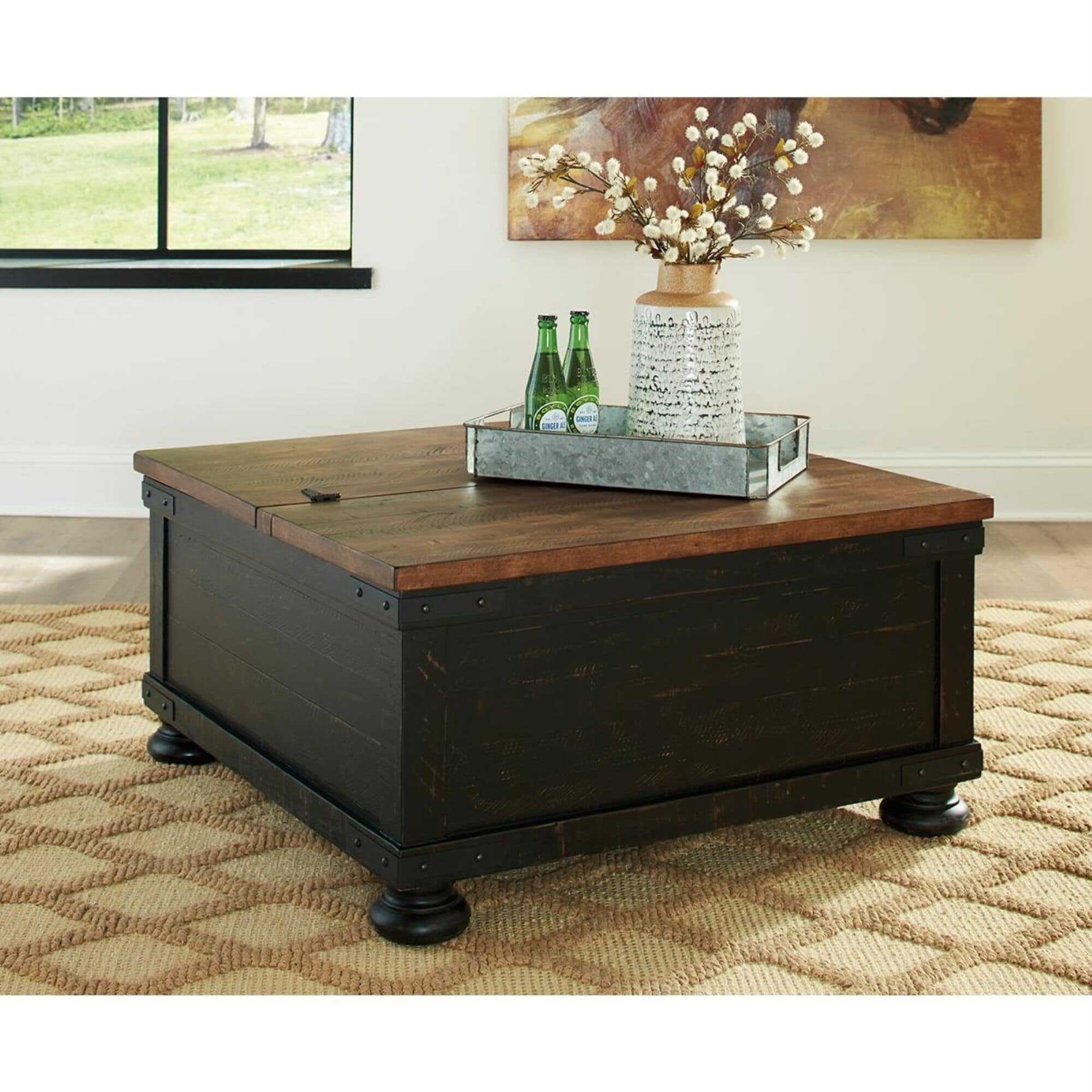 Ashley Valebeck Square Lift Top Coffee Table in Black and Brown