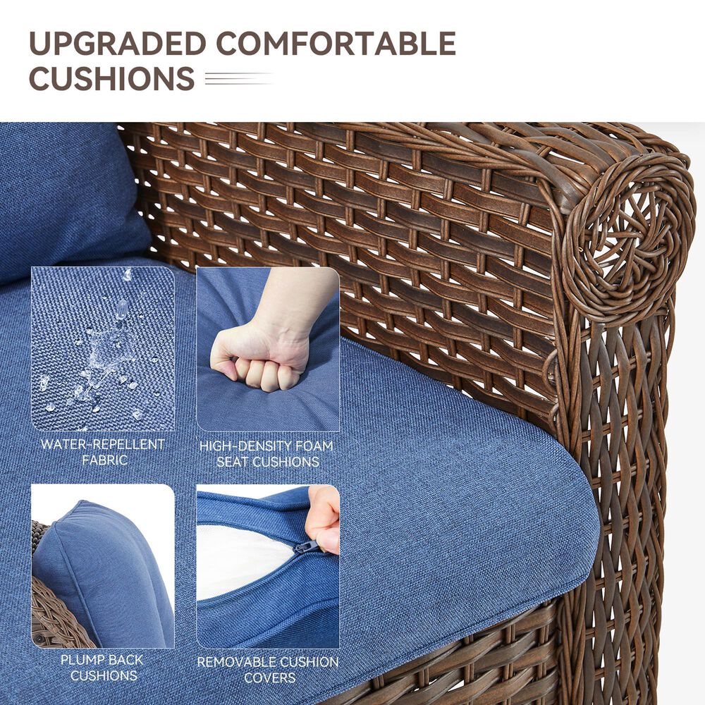 Sunwell Garden 2-Seater Patio Loveseat with Floral Armrests in Navy, , large