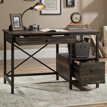 Sauder Steel River Desk in Carbon Oak and Black, , large