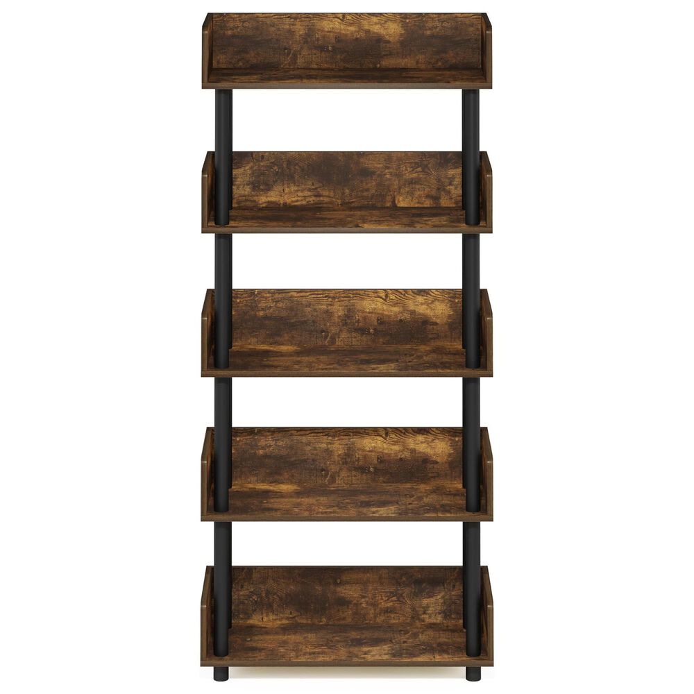 HOMLUX Turn-N-Tube 5-Tier Open Display Storage Bookshelf in Amber Pine and Black, , large