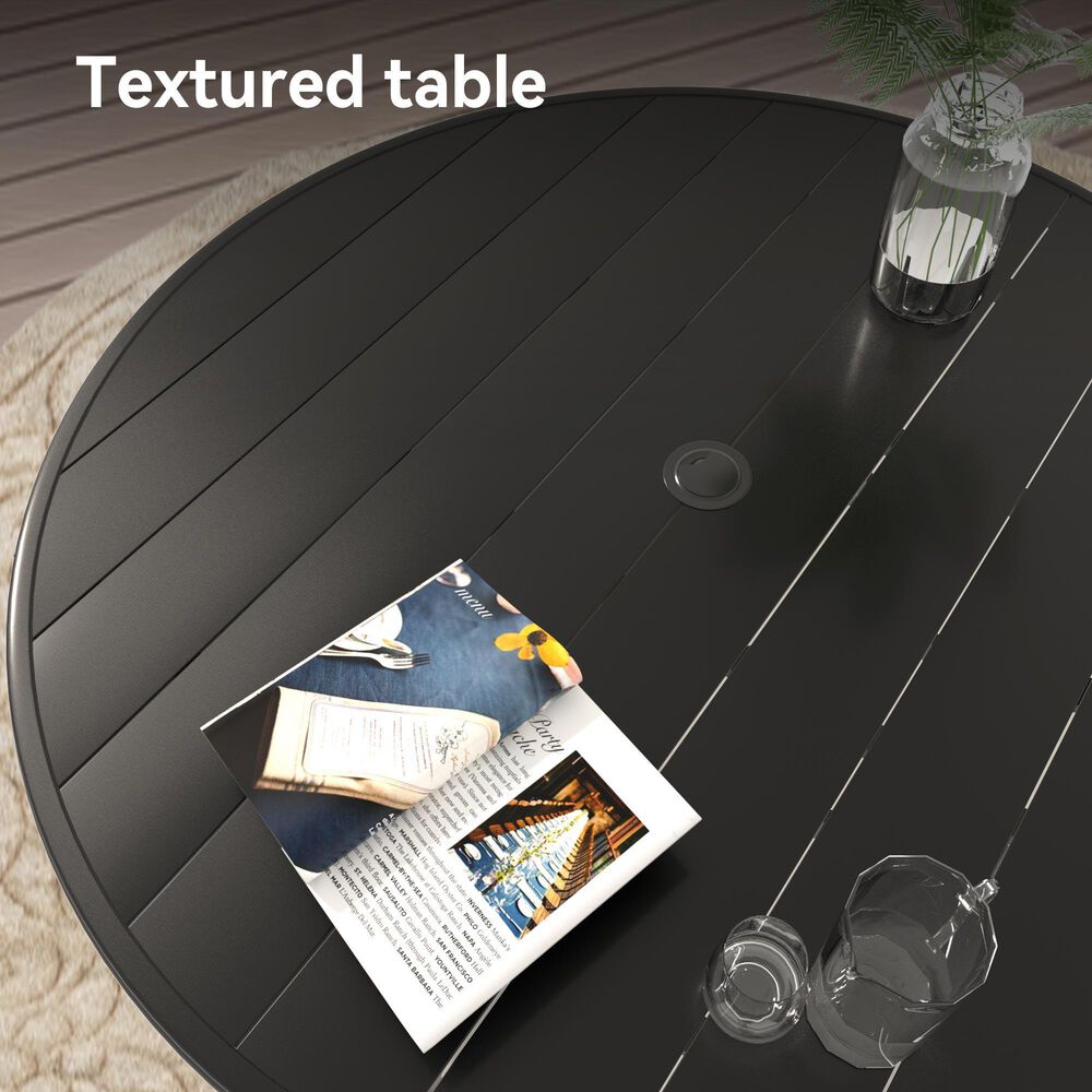 Hearth and Haven Outdoor 53" Round Dining Table with Umbrella Hole in Black - Table Only, , large