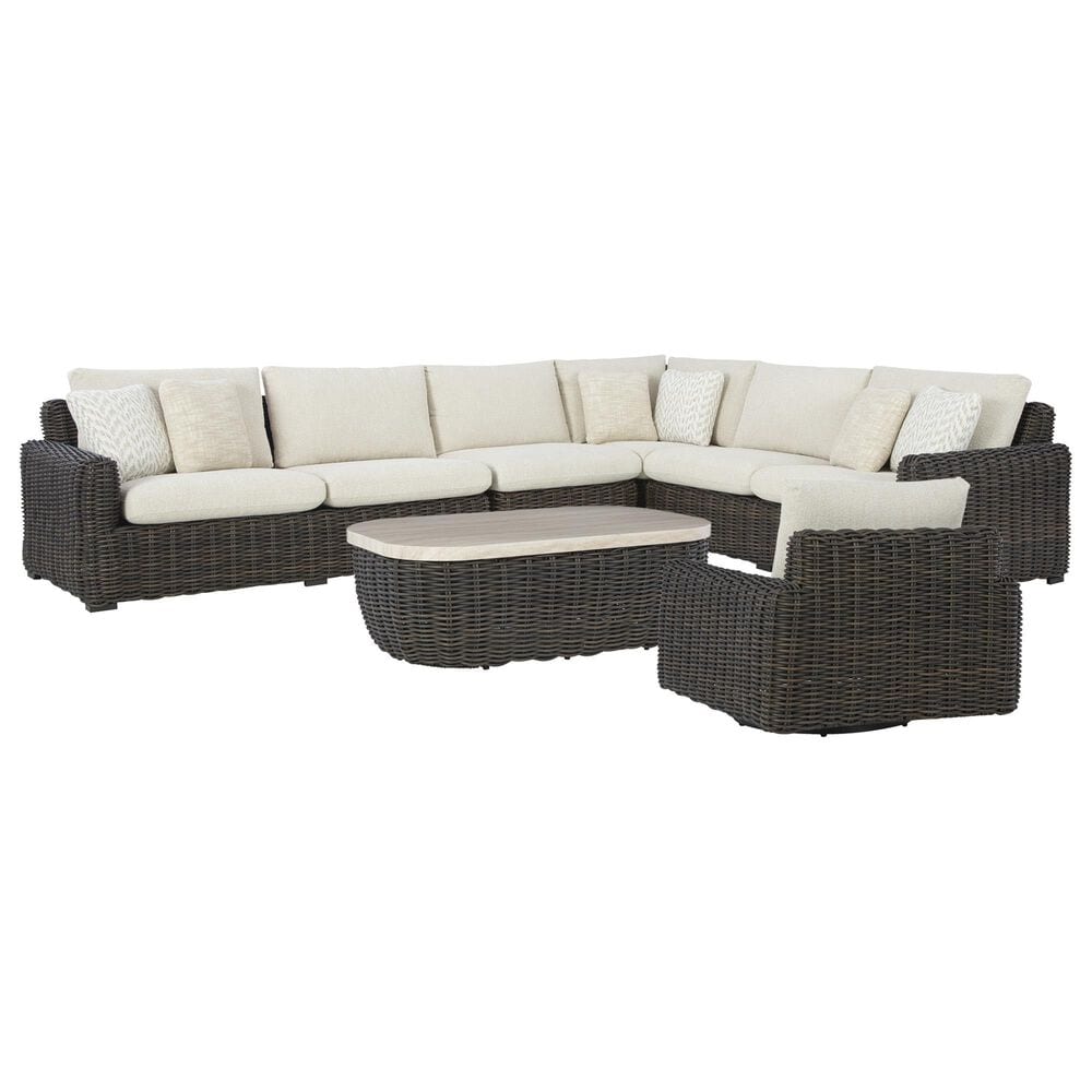 Ashley Kimora 6-Piece Patio Sectional Conversation Set in Dark Brown, , large
