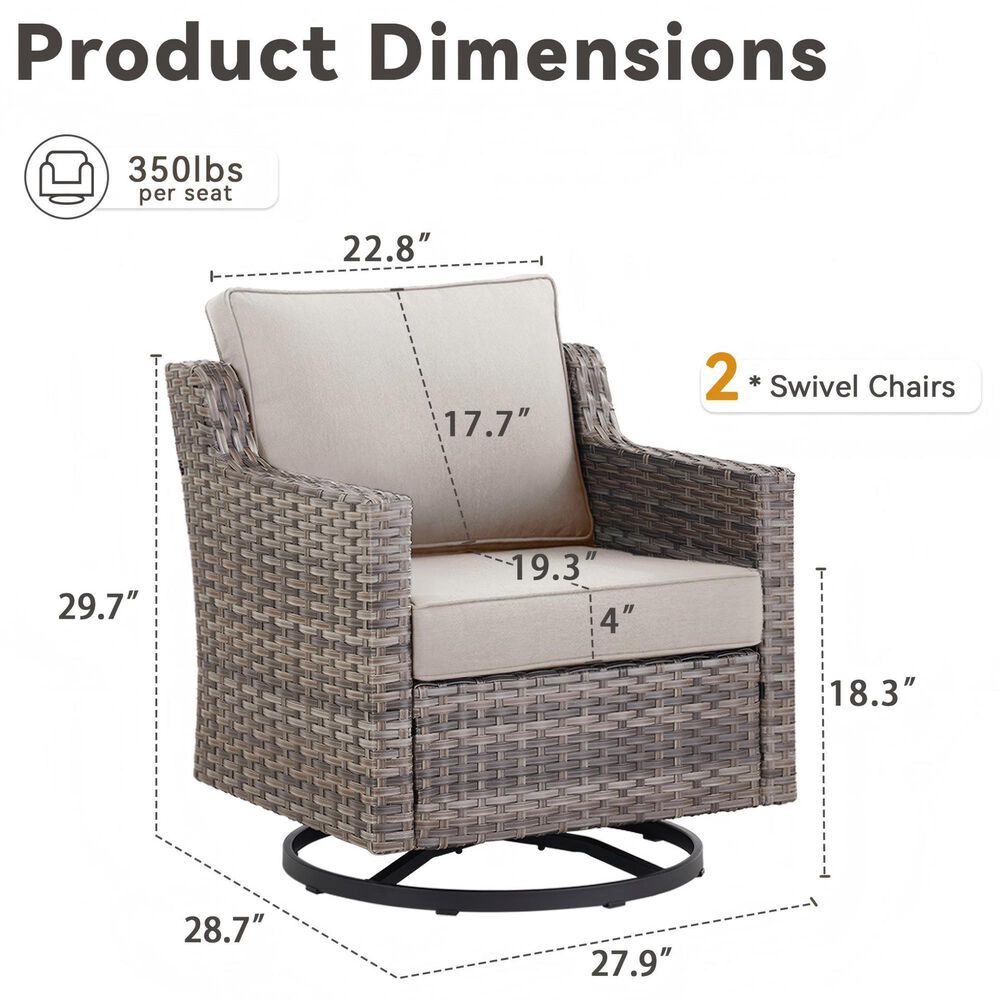 Sunwell Garden Patio Swivel Glider Chair with Gray Frame and Wicker Armrests in Beige (Set of 2), , large