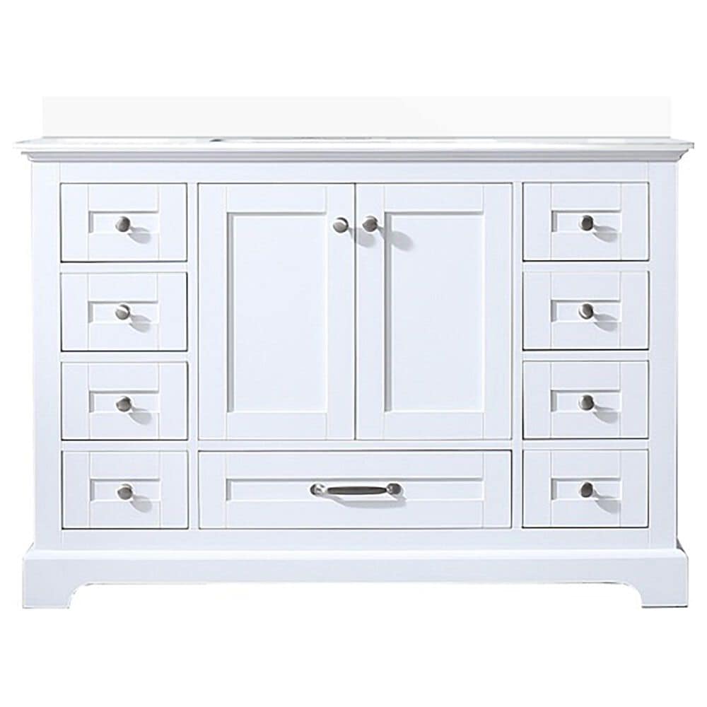 Lexora Home Dukes 48&quot; Single Bathroom Vanity in White with 2 cm White Quartz Top and Rectangular Sink, , large