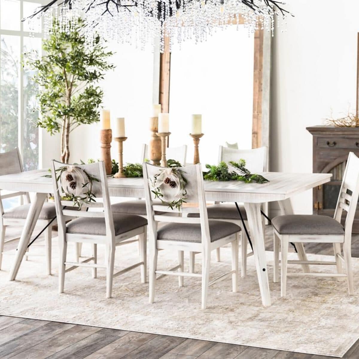Rustic white dining table set deals