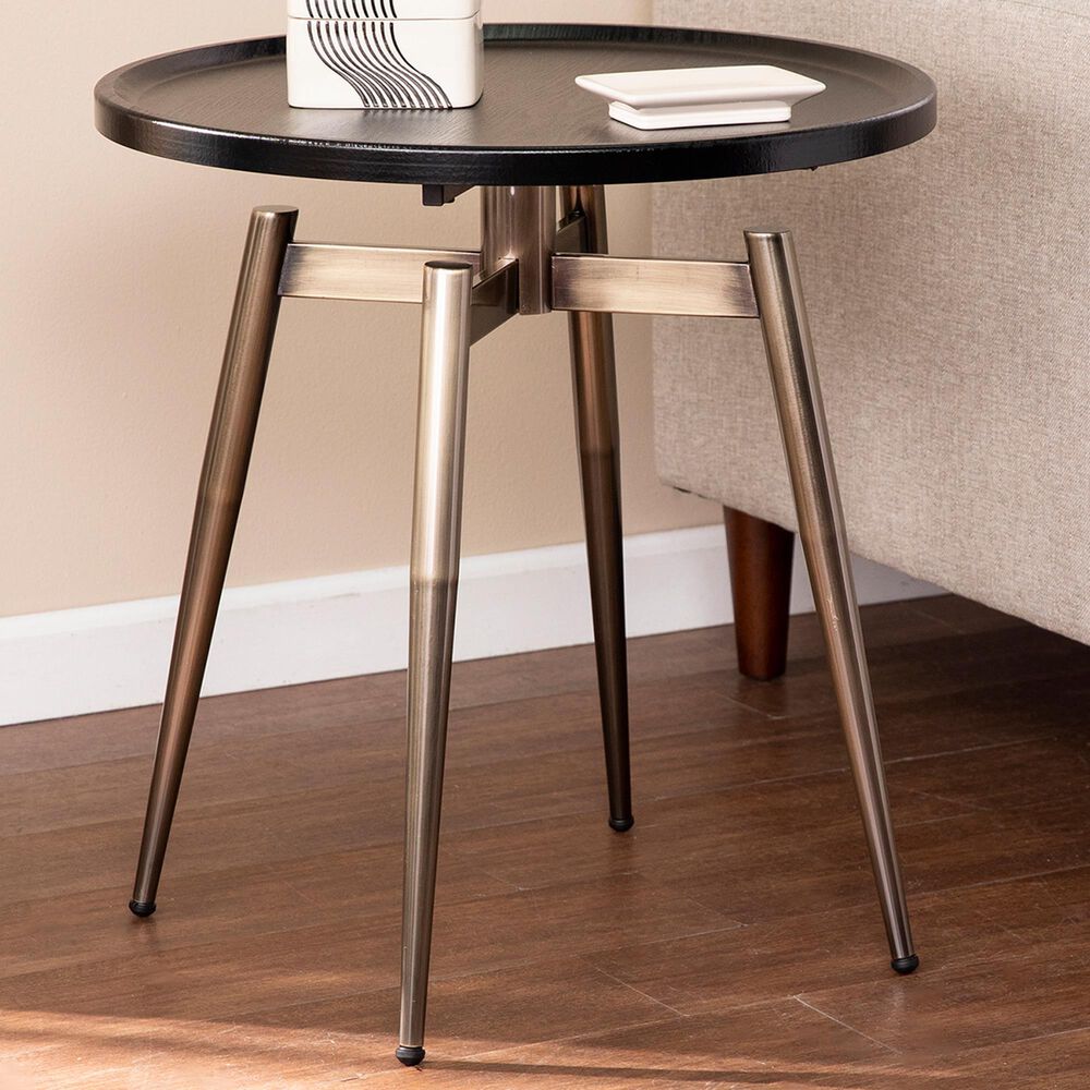 Southern Enterprises Lockmere End Table in Black and Antique Brass, , large