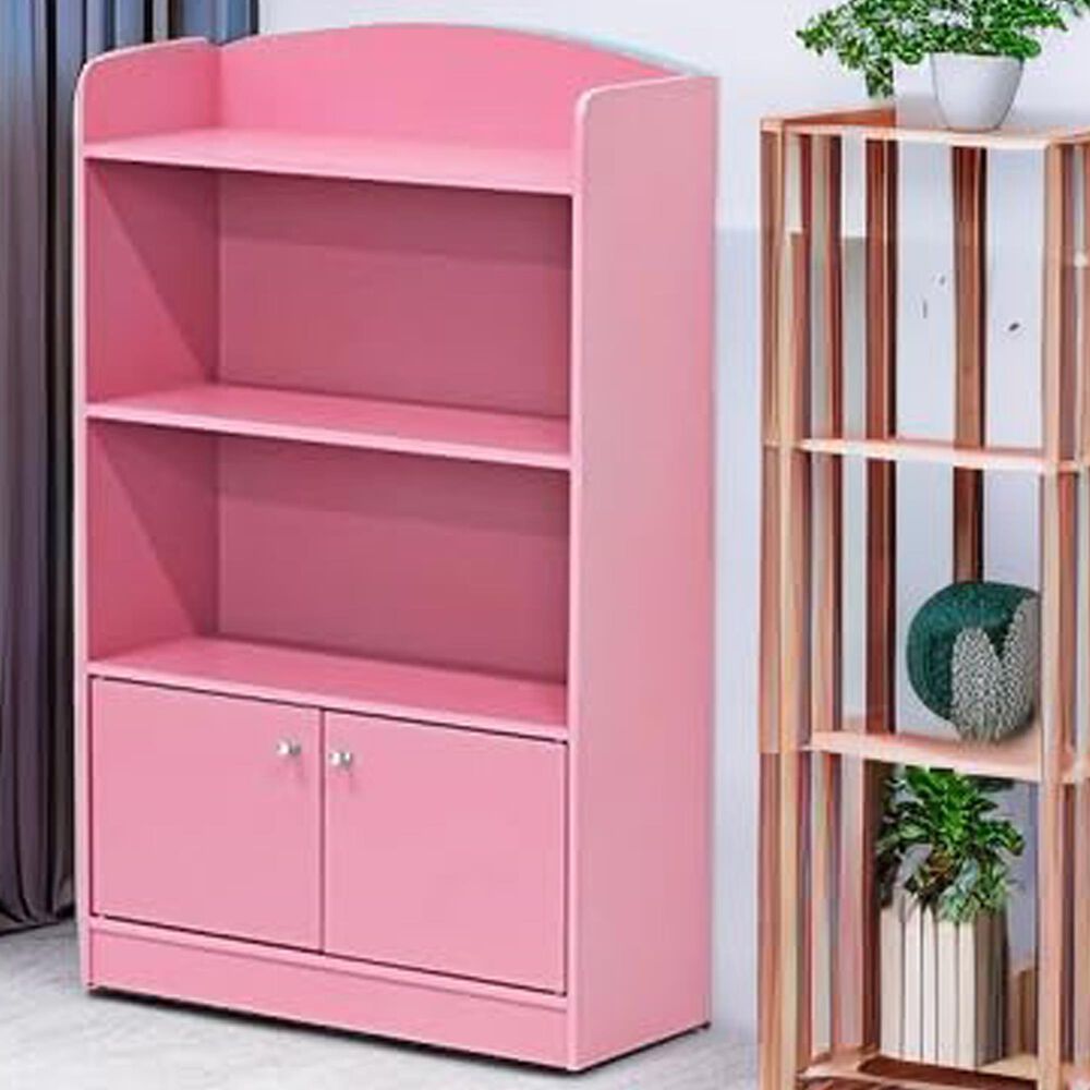 HOMLUX 4-Tier Bookshelf with 2-Door Storage Cabinet in Pink, , large