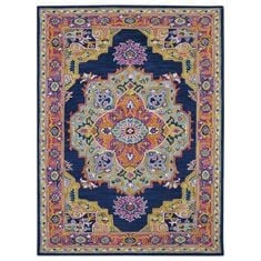 37B Boho 2ft x 3ft Navy and Pink Area Rug