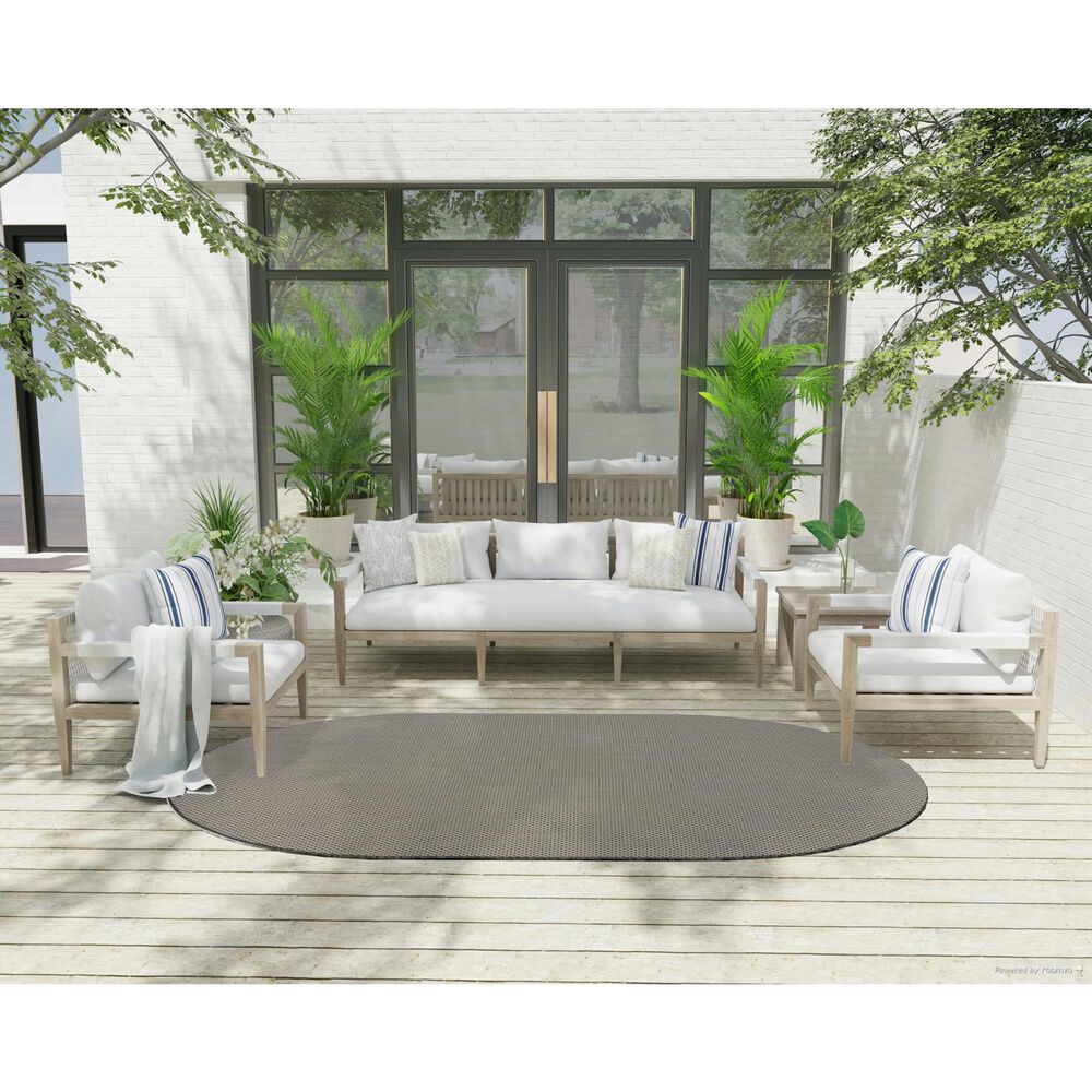 Nourison Courtyard Ivory and Charcoal 5&#39; x 8&#39; Oval Indoor/Outdoor Area Rug, , large