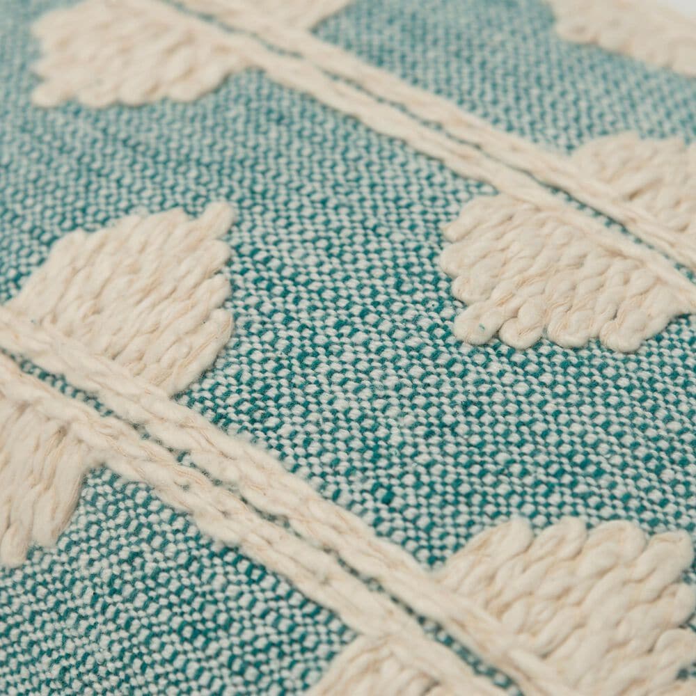 Rizzy Home 14&quot; x 20&quot; Diamond and Striped Down Filled Lumbar Pillow in Ivory and Teal, , large