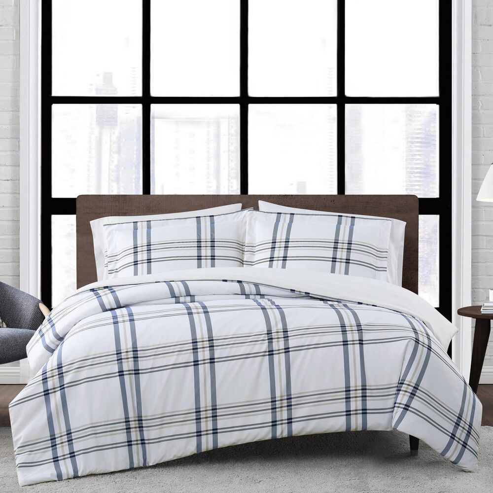 Pem America London Fog Kent 2-Piece Twin XL Comforter Set in White and Blue, , large