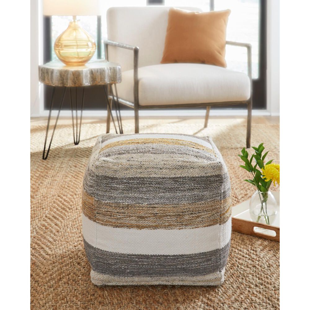 Ashley Josalind Pouf in White, Honey, Gray and Brown, , large