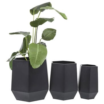 Maple and Jade Hexagon Planter in Matte Black (Set of 2), , large