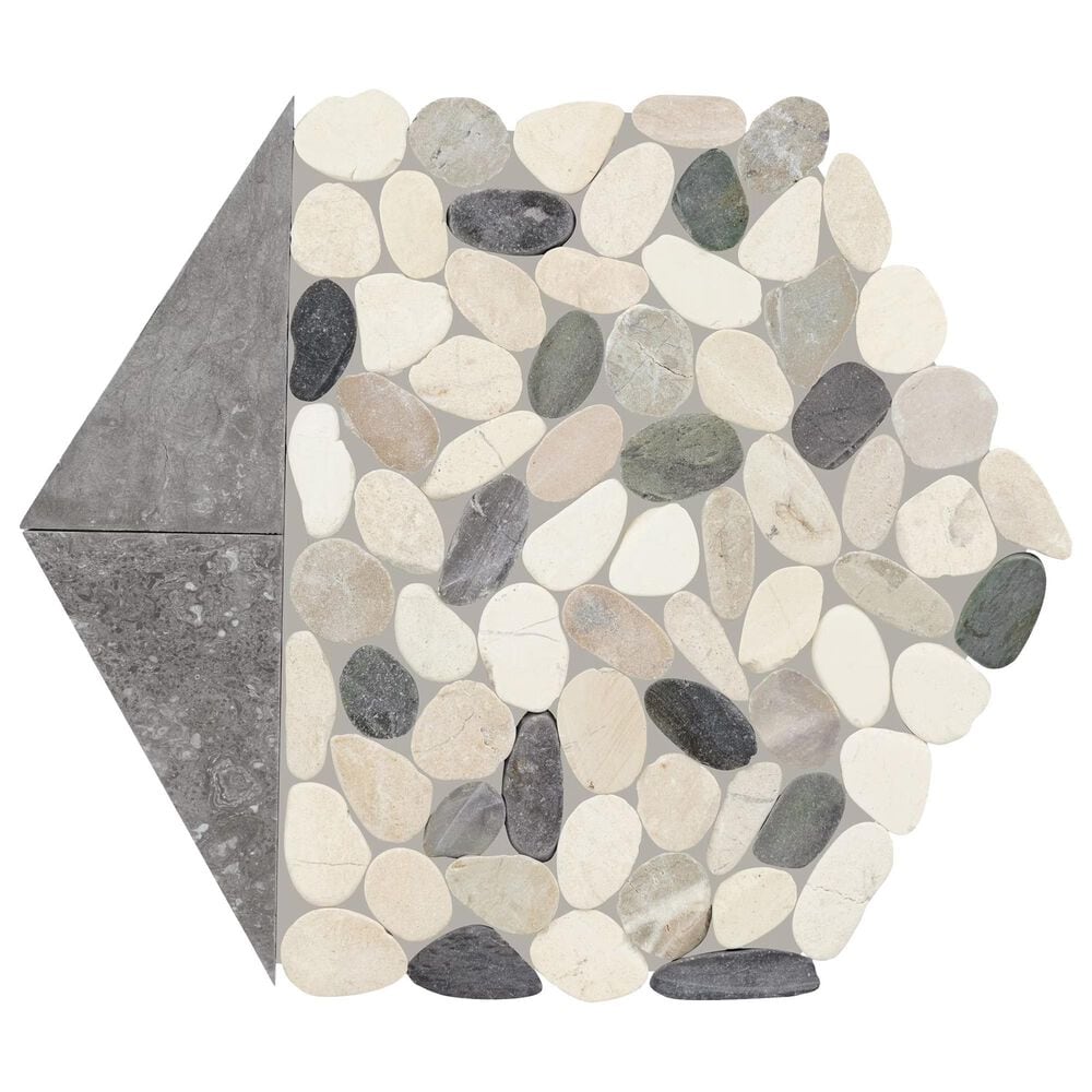 Dal-Tile Pebble Oasis Harbor 12&quot; x 10&quot; Tri-Hexagon Natural Stone Mosaic Sheet, , large