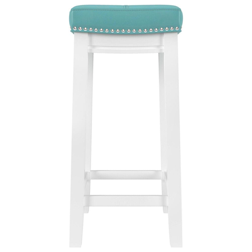 Linon Home Decor Claridge Counter Stool with Teal Cushion in White, , large