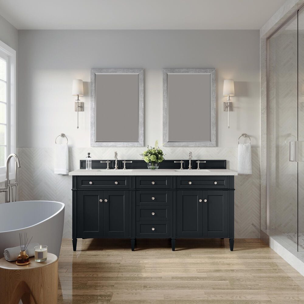 James Martin Vanities Brittany 72&quot; Double Bathroom Vanity in Black Onyx with 3 cm Lime Delight Quartz Top and Rectangular Sinks, , large