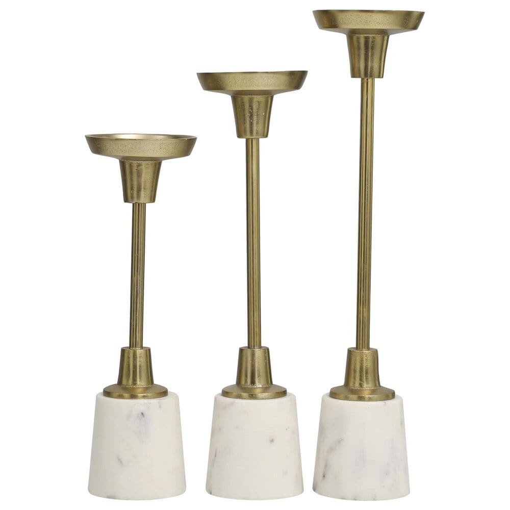 Maple and Jade Slim Decorative Candle Holder in Polished Gold and White (Set of 3), , large