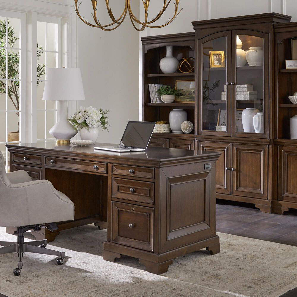 Riva Ridge Arlington 3-Piece L-Shaped Desk and Display Cabinet Set in Classic Brown, , large