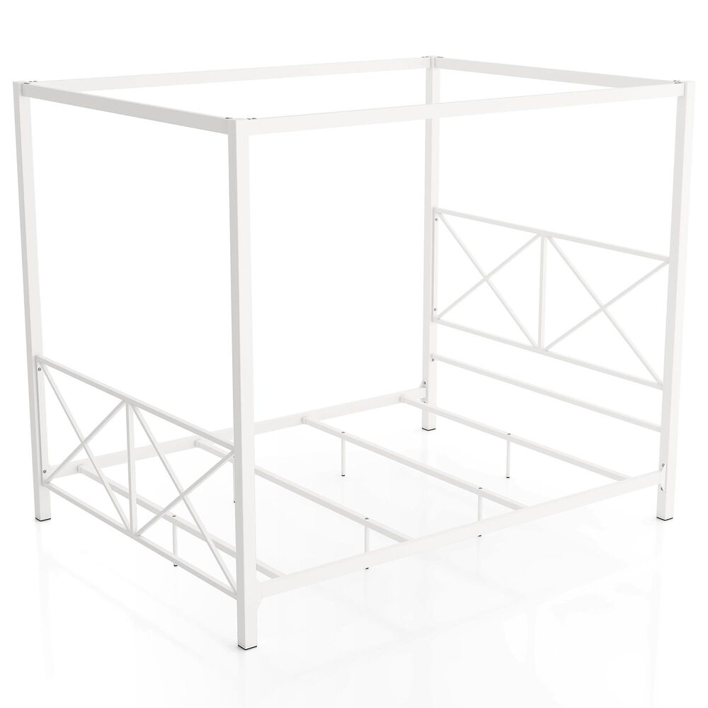 Furniture of America Rosadale Queen X-Cross Canopy Bed in White, , large