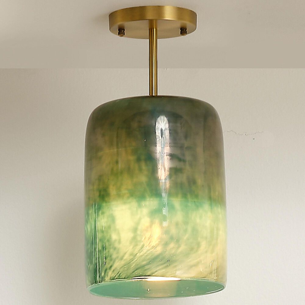 Splendor Living Vapor Semi-Flush Mount with Aqua Shade in Antique Brass, , large
