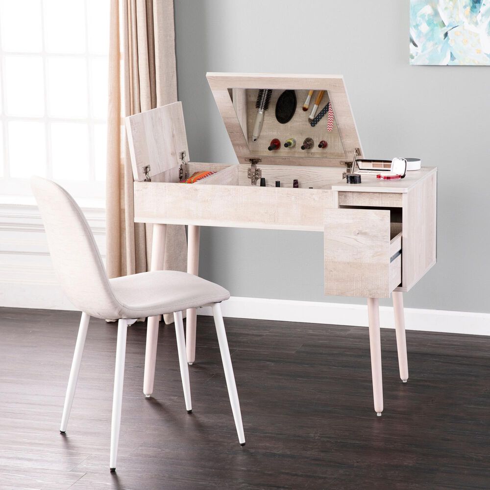 Southern Enterprises Harzen Storage Vanity with Mirror in Graywashed, , large