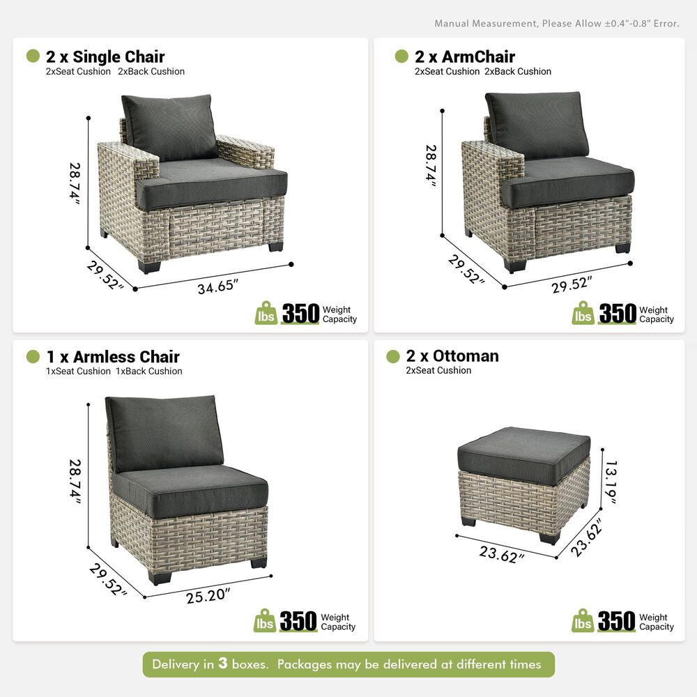 HOMLUX 7-Piece Modular Patio  Conversation Set in Black, , large