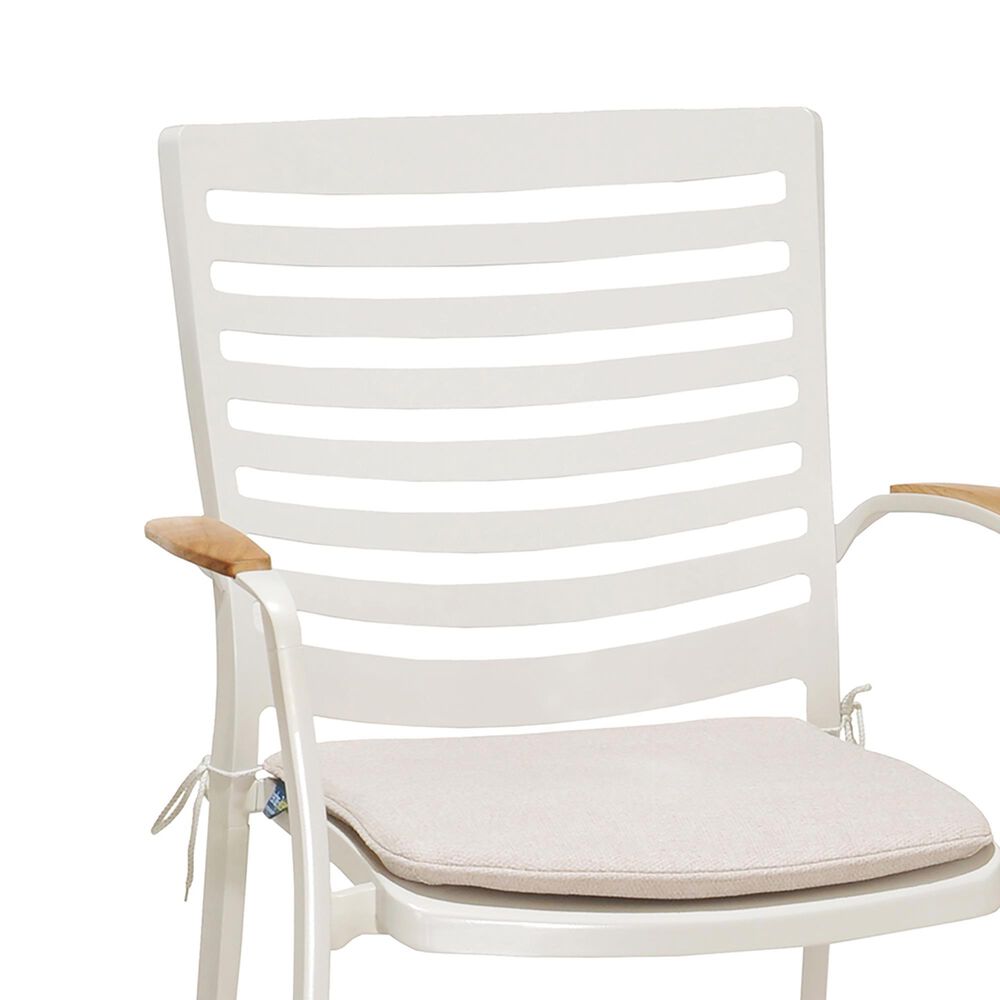 Blue River Portals Patio Barstool with Beige Cushion in Light Matte Sand and Natural Teak, , large