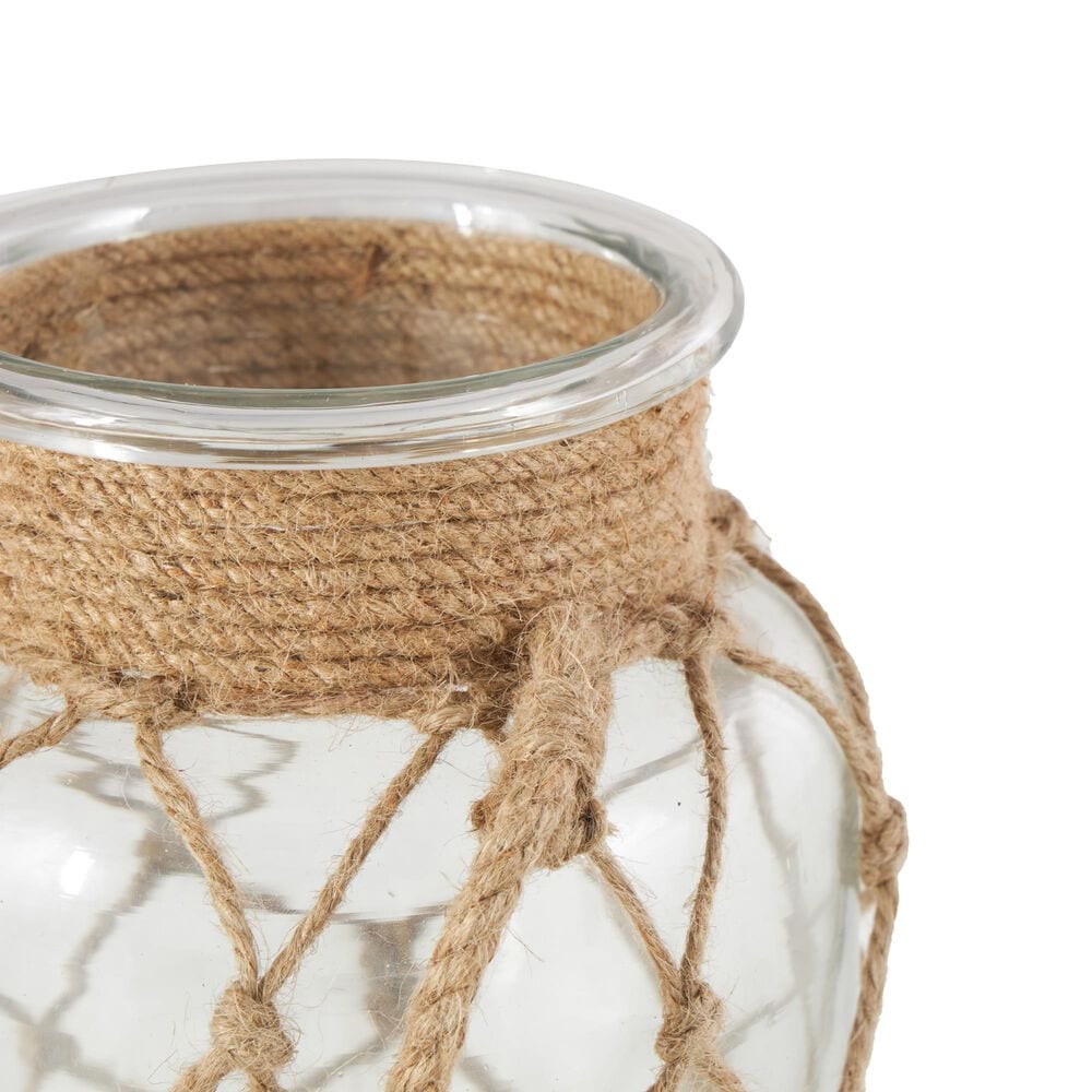 Maple and Jade Handmade Indoor/Outdoor Candle Lantern with Hanging Rope in Brown and Clear, , large