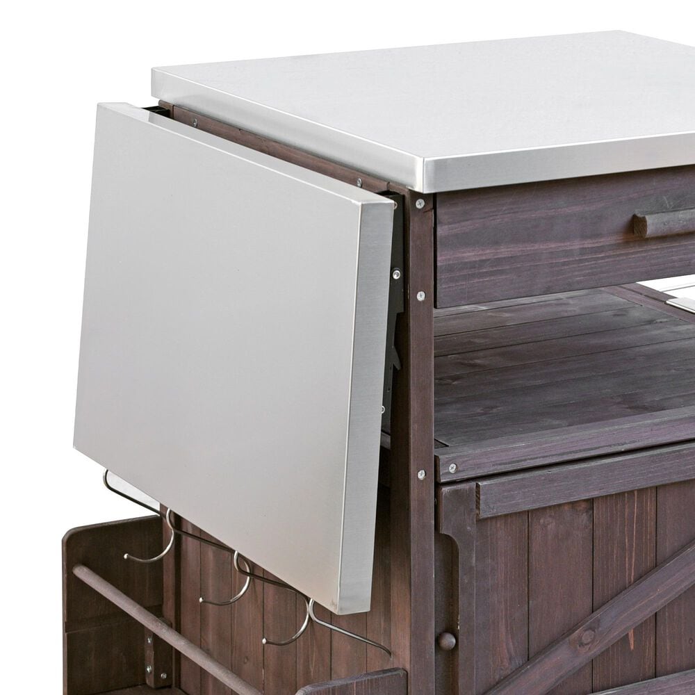 HOMLUX 40.5" Outdoor Kitchen Island with One Drawer in Brown and Stainless Steel, , large